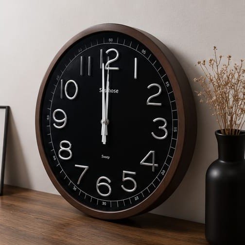 Modern plastic Wall Clock - 14 Inch Black Dial with Sweep Movement & Silent Quartz